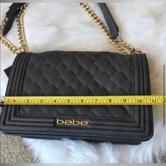 BEBE Grey Chain Shoulder Bag Gold Accents - Picture 5 of 8